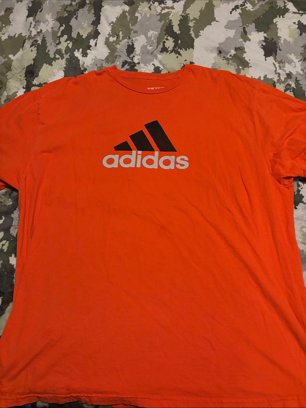 adidas Orange Short Sleeve Tee with Black Logo and White Wordmark